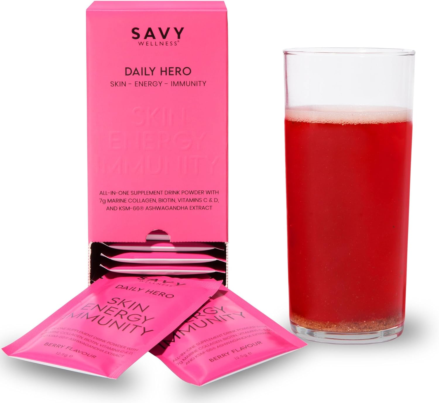 All-in-one Supplement Drink Powder for Women | Vitamins, Marine Collagen and Adaptogens | Daily Health Support | Boosts Energy, Skin & Immunity | Berry Flavour | 21 x 12.5g Sachet