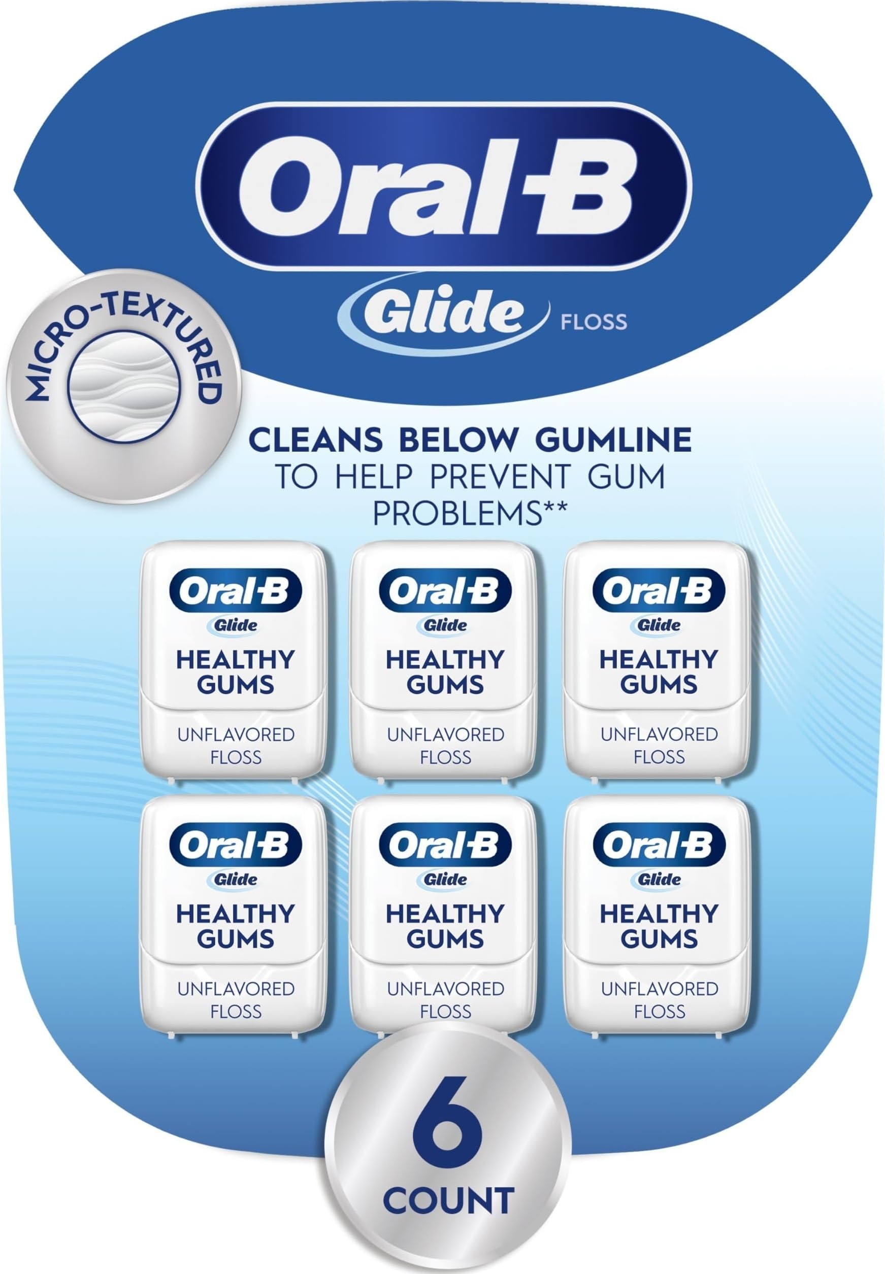 Oral-B Glide Healthy gums, unflavored floss 50M (Pack of 6)