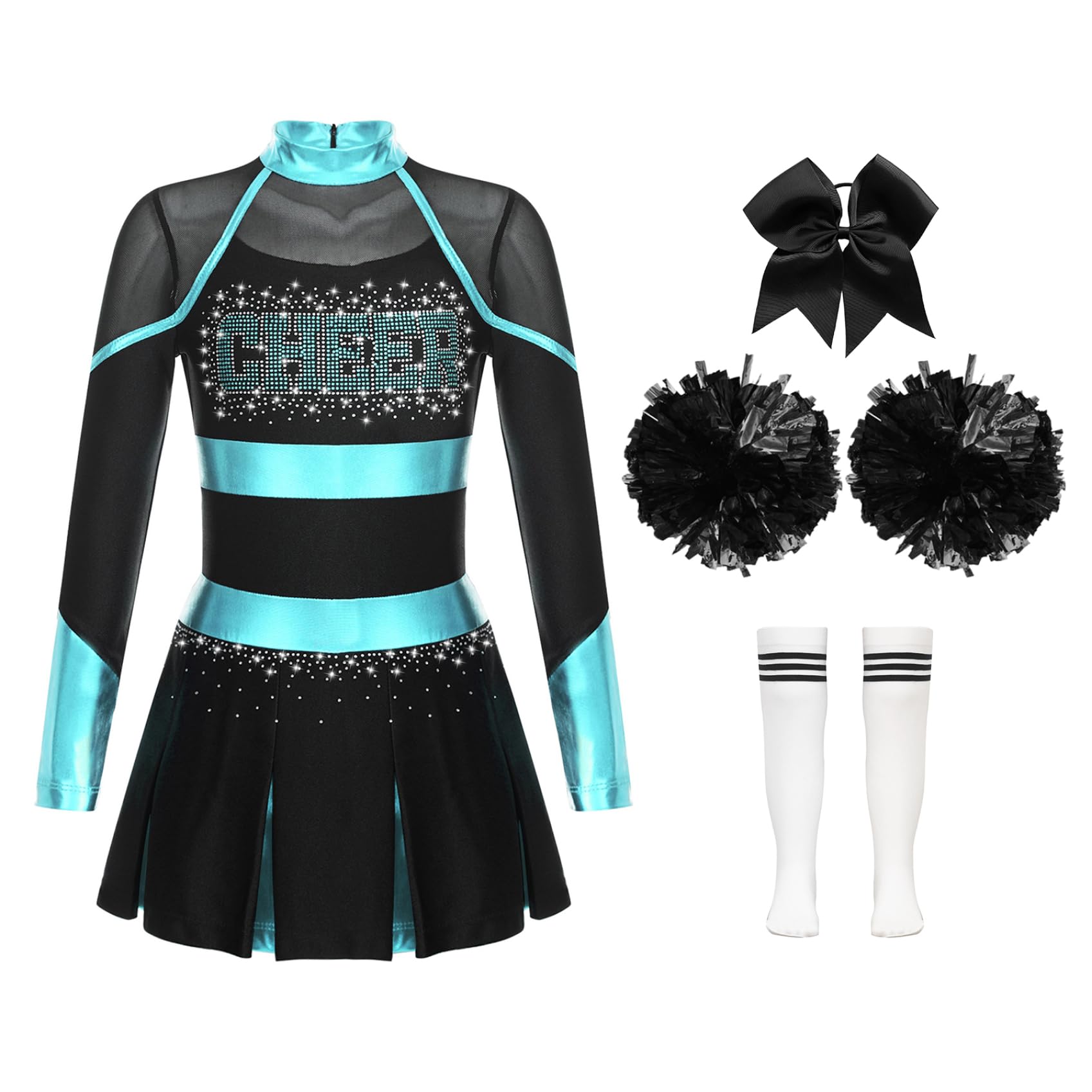 Costumi Da Cheerleader Costume Cheerleader Bambina Completo - Vestito, Pompon, Copricapo, Calzini, Per Carnevale E Feste 8-14 Anni Regalo Per Bambina Sportiva
