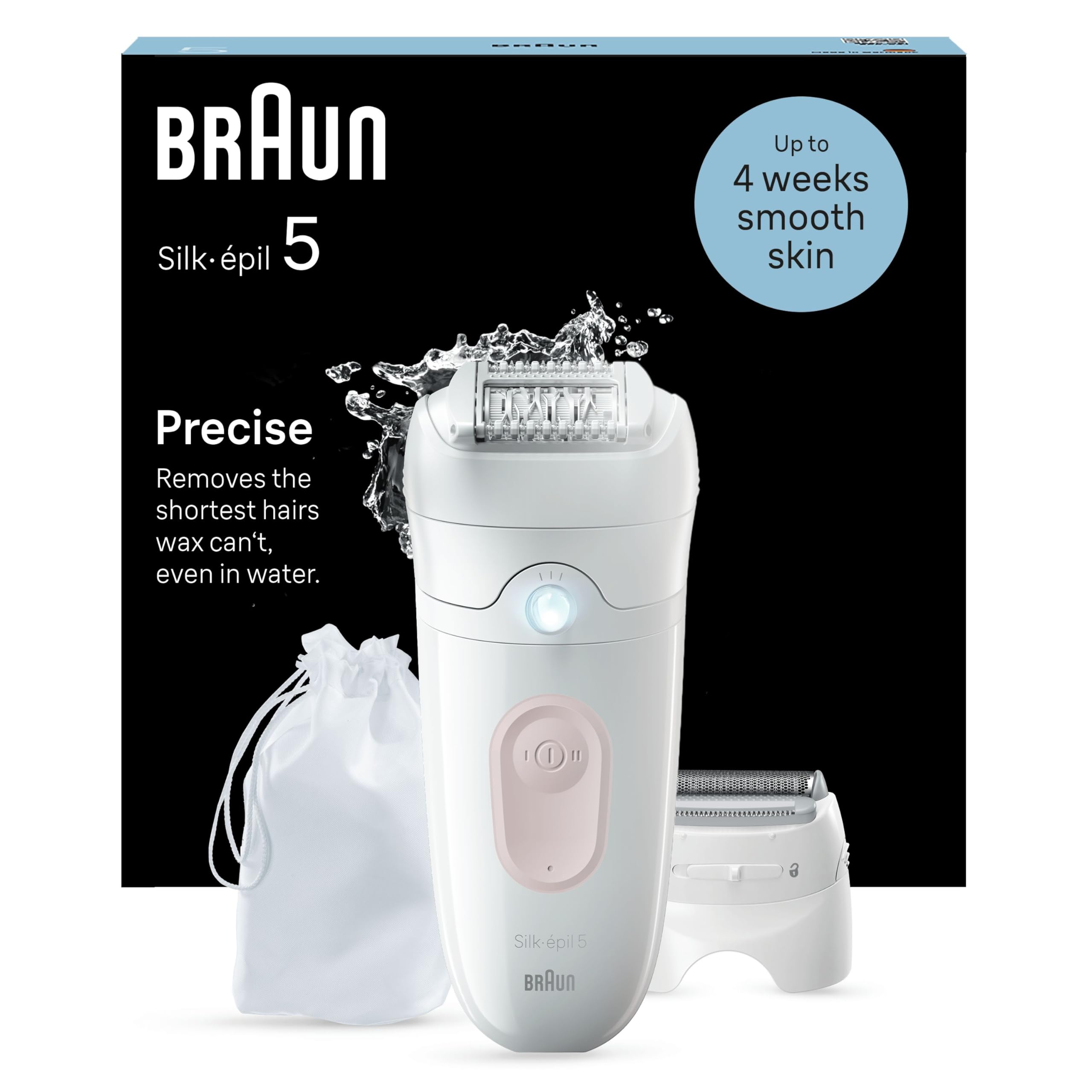 Braun Silk-épil 5, Épilateur Pour Épilation Facile, Étanche, Peau Douce Longue Durée, Avec Tête De Rasoir Pour Femmes Et Sabot Tondeuse, 5-030, Blanc/Rose