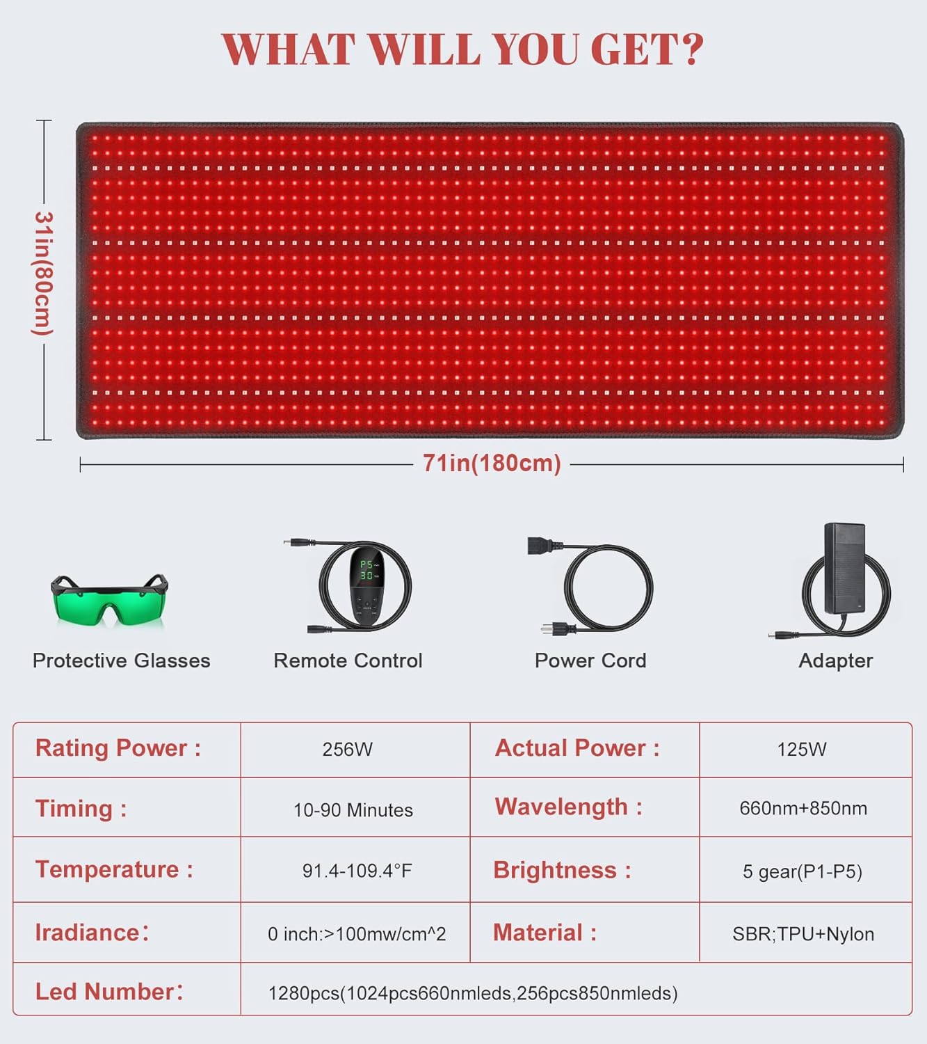 Large Full Body Red Light Therapy Mat – 1280 LEDs 71"×31" Infrared & Red 660nm/850nm Light Therapy Blanket for Home Use - Image 6