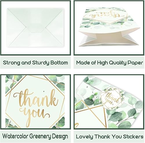 Miniatura 5 de Levfla Paquete de 24 bolsas de caramelo de eucalipto con calcomanías verde salvia, bolsas de golosinas neutrales para baby shower, despedida de