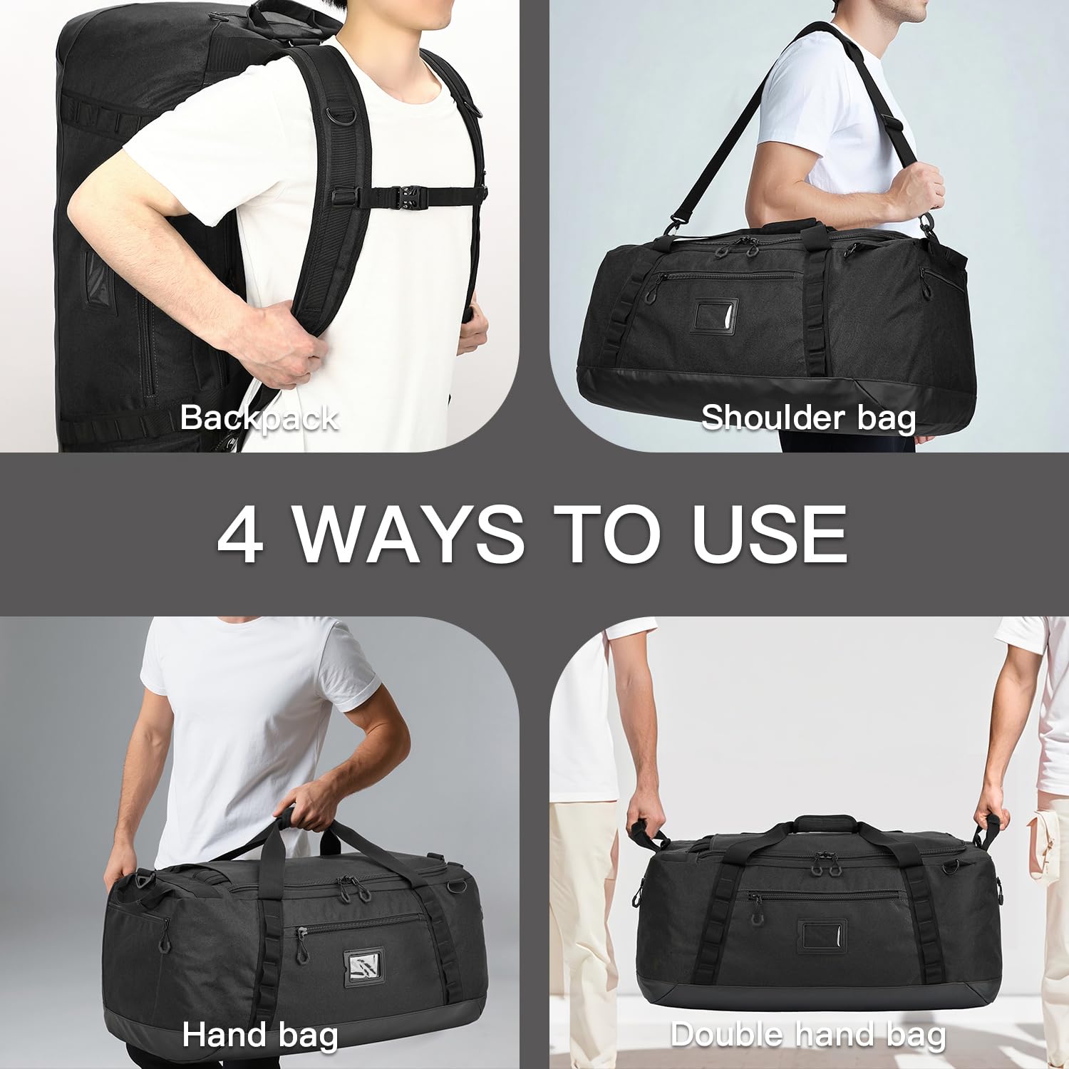 TUGUAN Reisetasche Groß XL Weekender Reise-Rucksack für Herren Damen Wasserdicht Extra großes Gepäck Handgepäck Tasche für Urlaub Camping Sport Duffel Bag 100 Liter, Schwarz