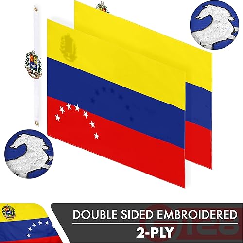 Miniatura 2 de G128 Bandera venezolana de 7 estrellas 3 x 5 pies Serie doble ToughWeave bordado de doble cara de poliéster 210D Bandera de país, diseño bordado,