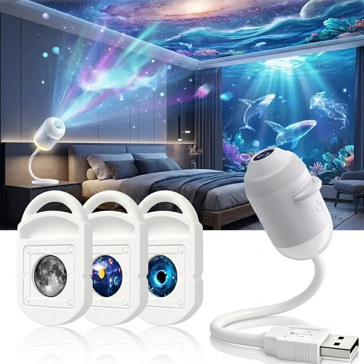 5D Holographic Star Projector, 2 in 1 Galaxy Night Light