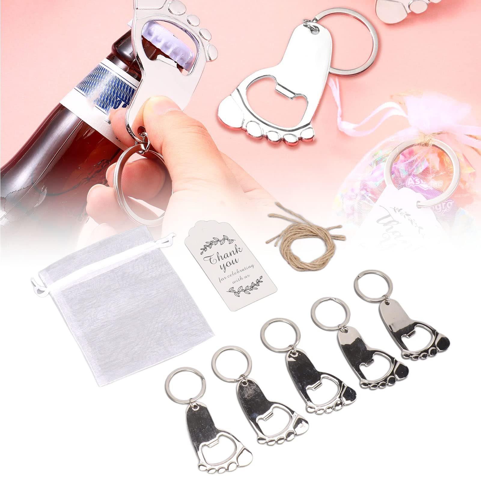 Baby Fußabdruck Schlüsselanhänger, Gastgeschenke Mit Schreibbarem Etikett Und Rostfreiem Flaschenöffner Für Babyparty Taufe Hochzeit Dekoration Mit 24er Set Personalisierbarer