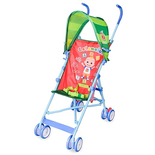 Sunny Days Entertainment CoComelon Official Umbrella Stroller with Canopy - Red Travel Stroller for Newborns Toddlers and Kids