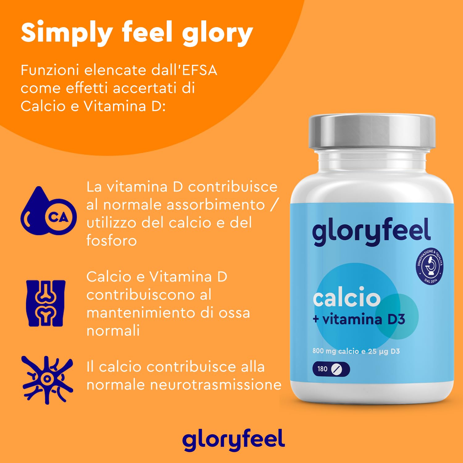 Integratore Calcio e Vitamina D3, 180 Compresse, Eletto PRODOTTO DELL'ANNO 2025, (Scorta per 3 Mesi), Calcio 800 mg e Vitamina D3 25µg, Integratore per il Supporto delle Ossa*, Senza OGM