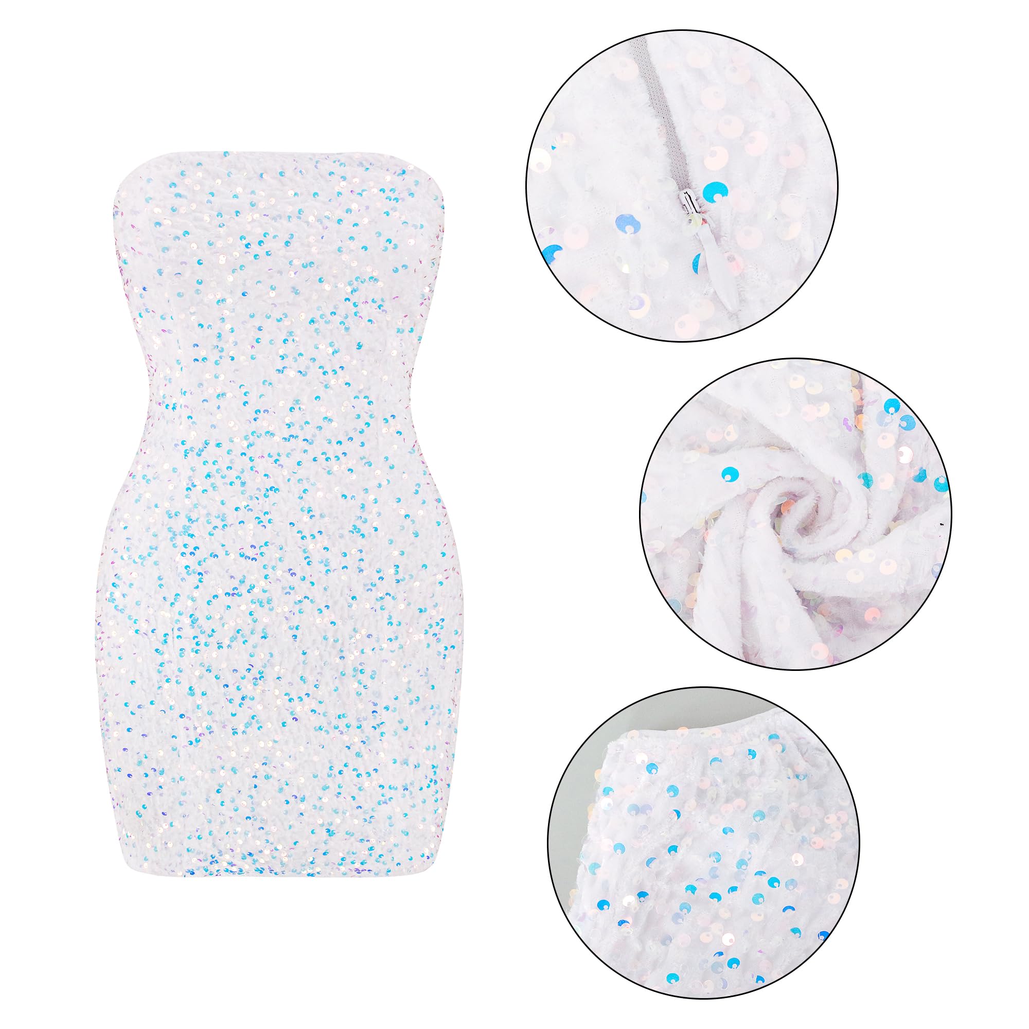 Naimo Vestido corto de lentejuelas para mujer, sin mangas, sin tirantes, bandeau, para fiesta, cóctel