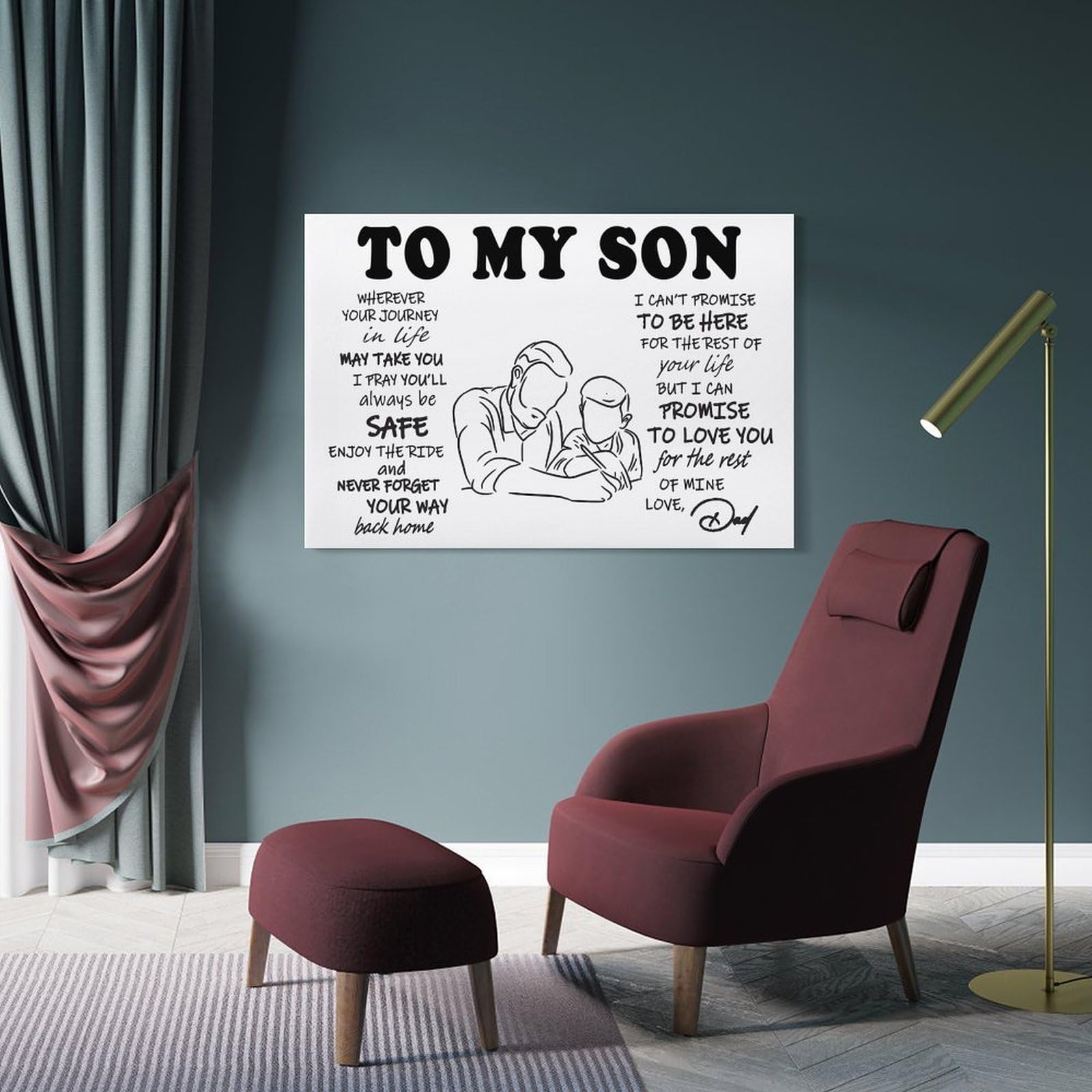 Junmoney Frame-Style-1 Hanging Wall Art To My Son - Fathers Love, 24X36inch(60X90cm), For Sofa Walls, Lounge Or Home Corners, Canvas Styling For A Polished Room Look