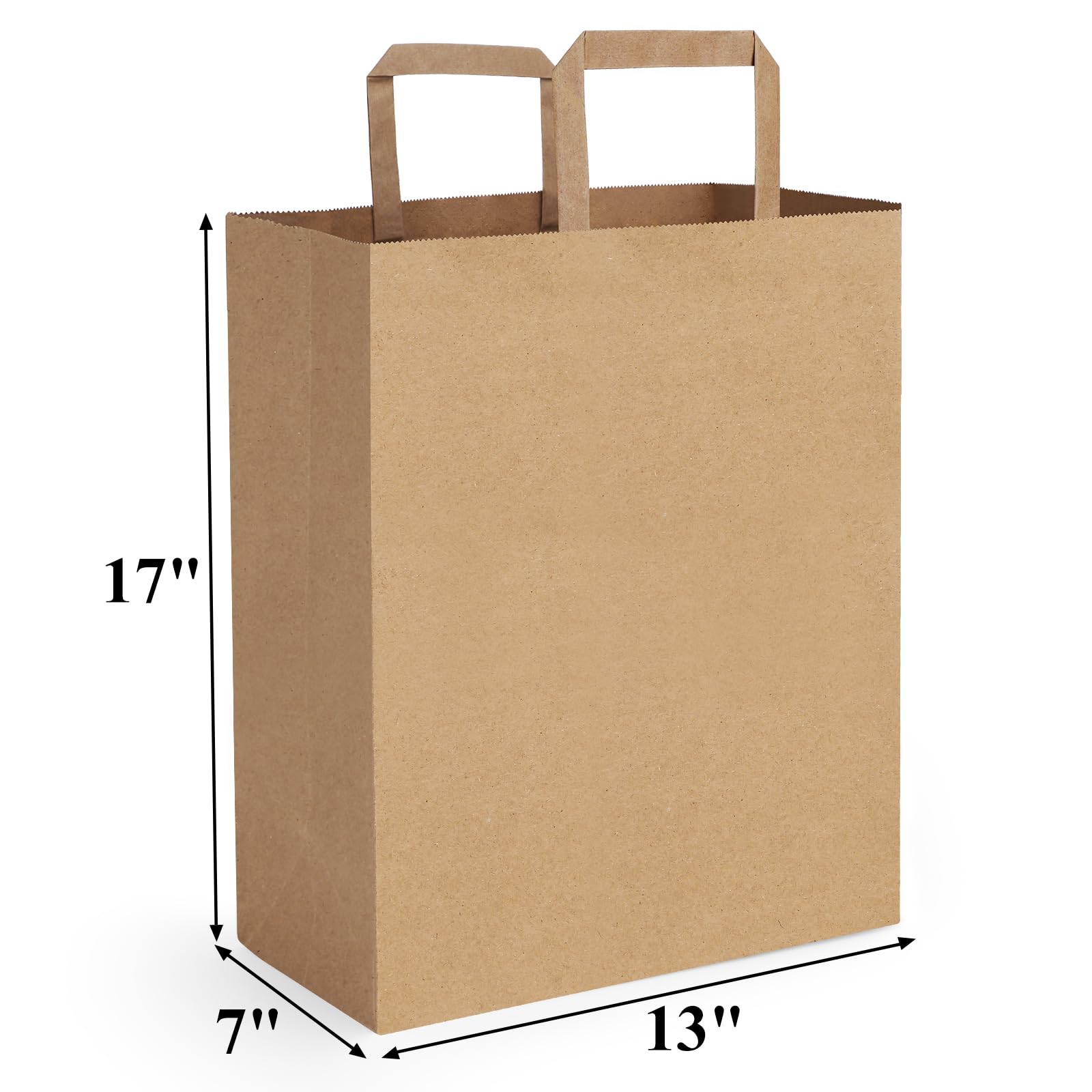 BagDream Bolsas de papel para comestibles de 13 x 7 x 17 pulgadas, 50 bolsas grandes con asas, bolsas de papel kraft marrón, bolsas de regalo, bolsas de compras, bolsas de mercancía al por menor,