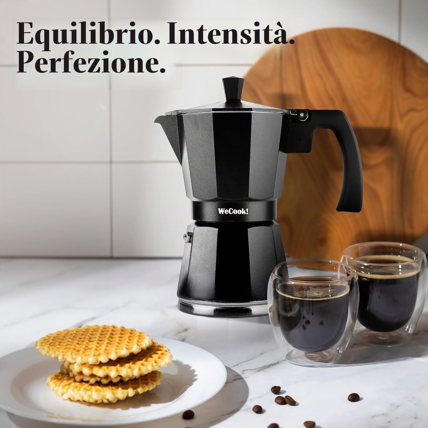 WECOOK! Luccia Caffettiera Italiana a Induzione in Alluminio, Moka Tradizionale, Espresso, 1-3 Tazze di caffè, Base in Acciaio Inossidabile, Valvola di Sicurezza, Vitroceramica, Gas, Elettrica