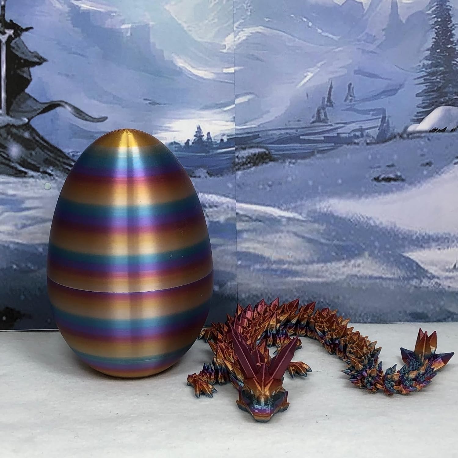 Generic 12"" 3D Printed Crystal Dragon with Dragon Egg, Articulated Nebula Crystal Dragon, Fidget Toy, Home Office Decor Executive Desk Toy DO14-NEBULA, Red Purple Blue Green