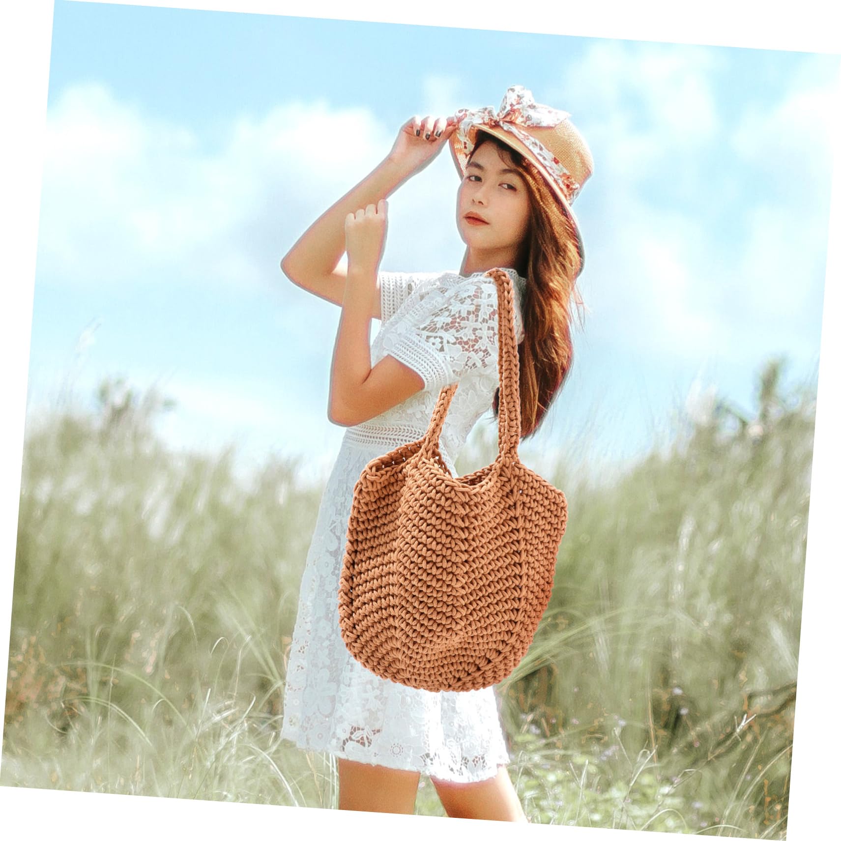 BESPORTBLE Borsa Tote Donna in Corda di Cotone Borsa da Spiaggia Grande Capacità Design Intrecciato Spalla
