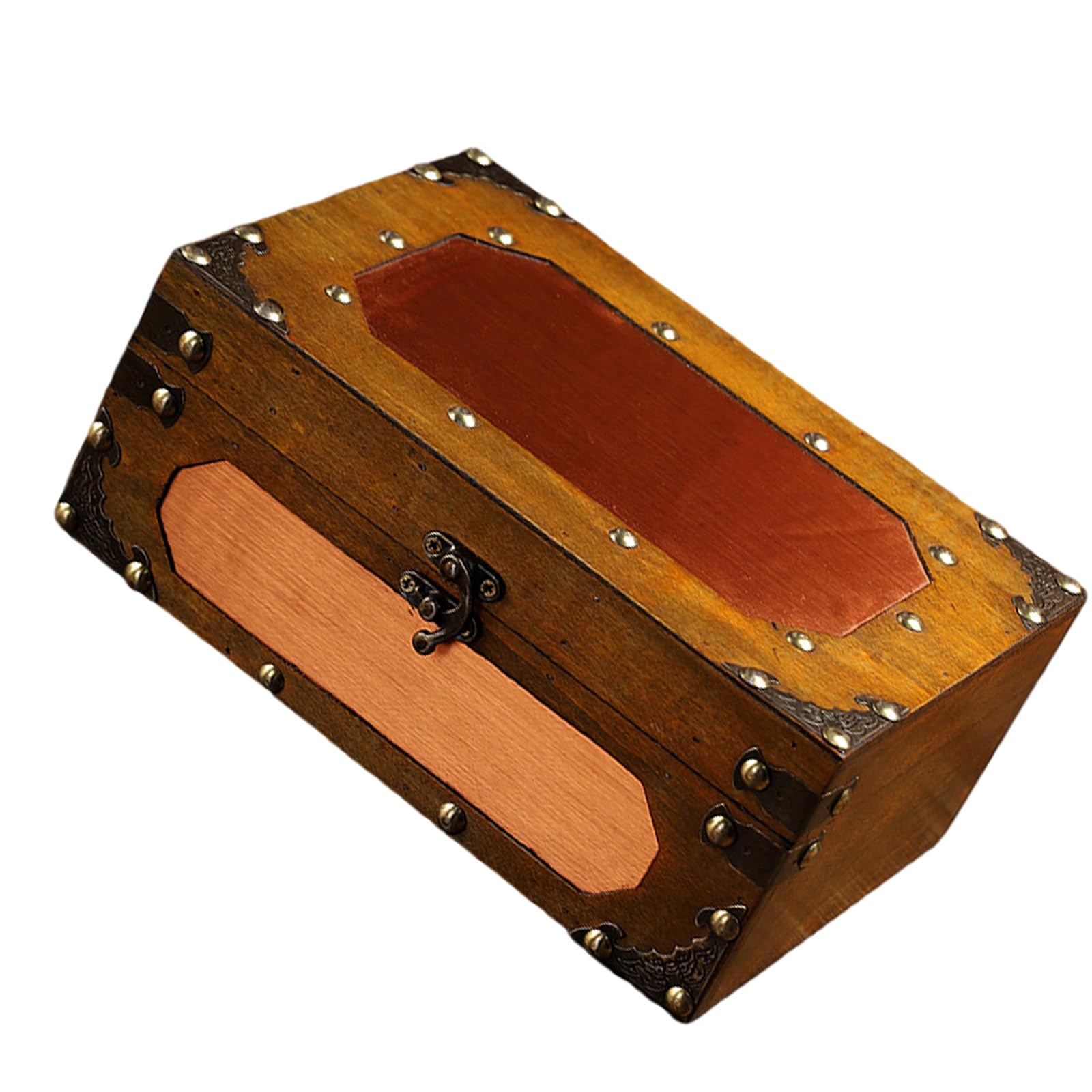 carotoe Locking Antique Wooden Jewelry Storage Box for Home Decoration Wood Chest Keepsakes Holder with Mechanism Wooden Trinket Box with