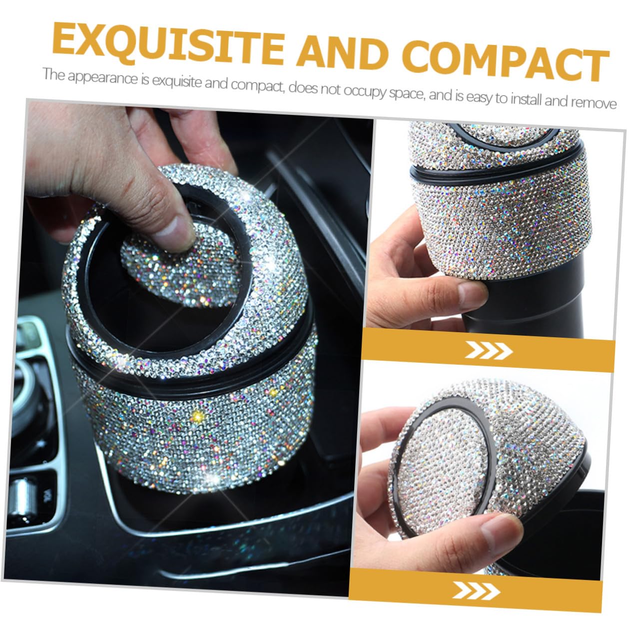 Bling Strass Auto Mülleimer mit Deckel Kleiner Multifunktionaler Abfalleimer und Aufbewahrungsbox für Fahrzeug Langlebig Platzsparend Leicht zu Reinigen Dekorativer Kfz