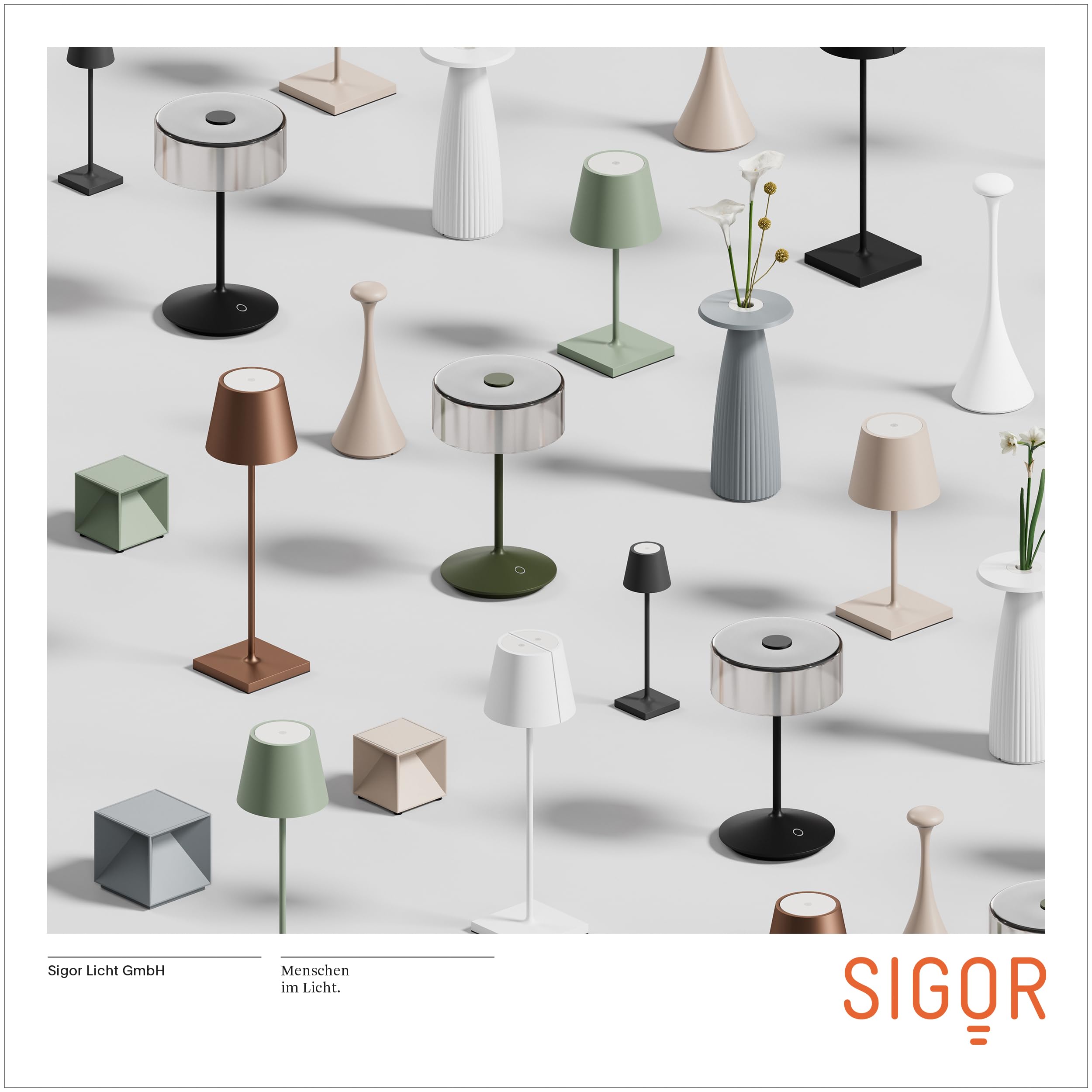 SIGOR 2 Stück Nuindie 2.0 mini - Dimmbare kleine LED Akku-Tischlampe Indoor & Outdoor, IP54 spritzwassergeschützt, Höhe 25 cm, aufladbar mit USB-C, 12 h Leuchtdauer, tannengrün