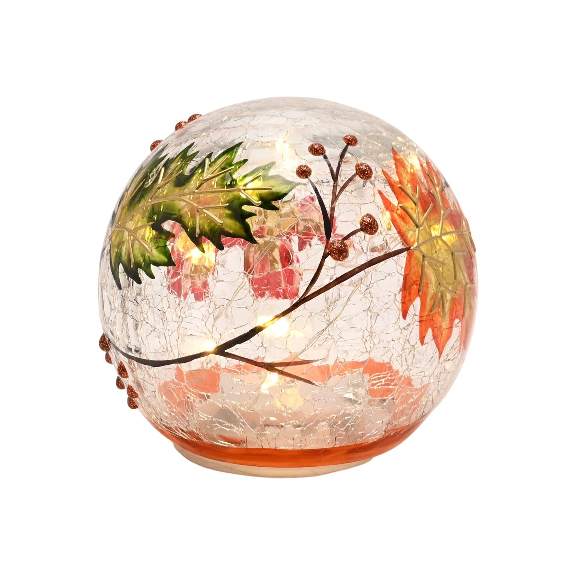 Widdop and Co Country Living Autumn Leaf LED Light Up Glass Orb Decoration