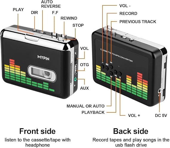 Cassette to MP3 Converter, Portable Cassette Recorder Player, Audio Music Cassette Tape to Digital Converter Player with Earphone and 32GB USB Flash Drive