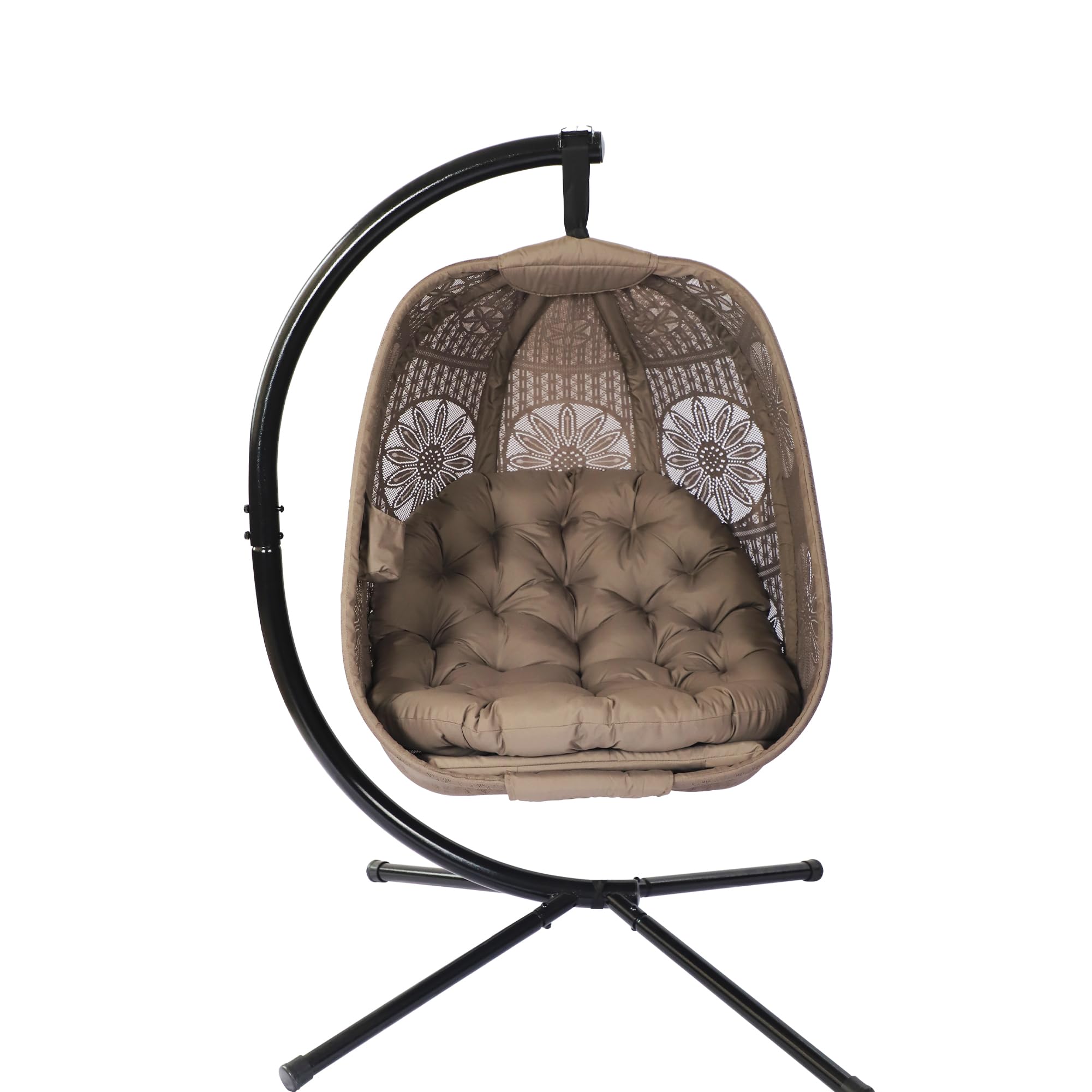 Olofable Hanging egg Chair with Stand - Hammock chair W/Plush Cushions,Weather-Resistant Fabric, Indoor Outdoor Foldable Swing Chair for Patio, Balcony, Yard & Living Room(Sunflower Sand)