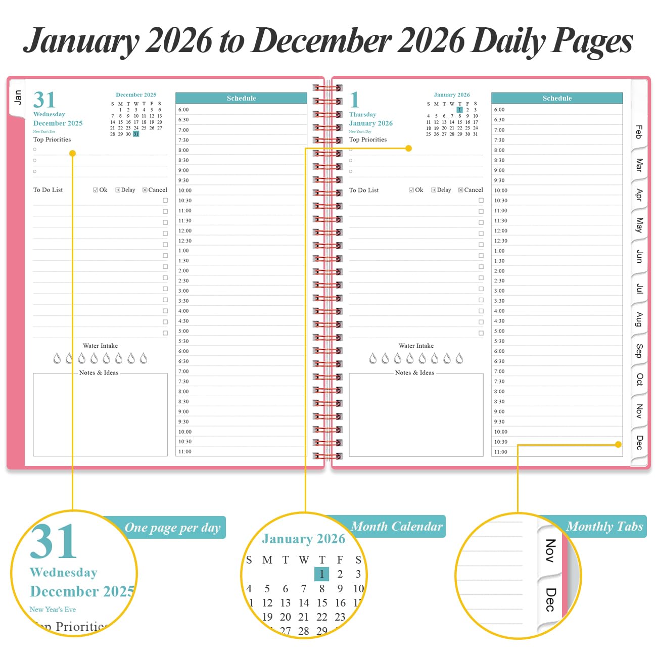 Snapklik.com : 2026 Daily & Monthly Planner - One Page Per Day, Daily