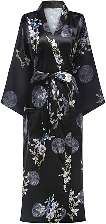 Womens Floral/Patterned Silky Kimono Robes Long Satin Bathrobes Sleepwear Loungewear