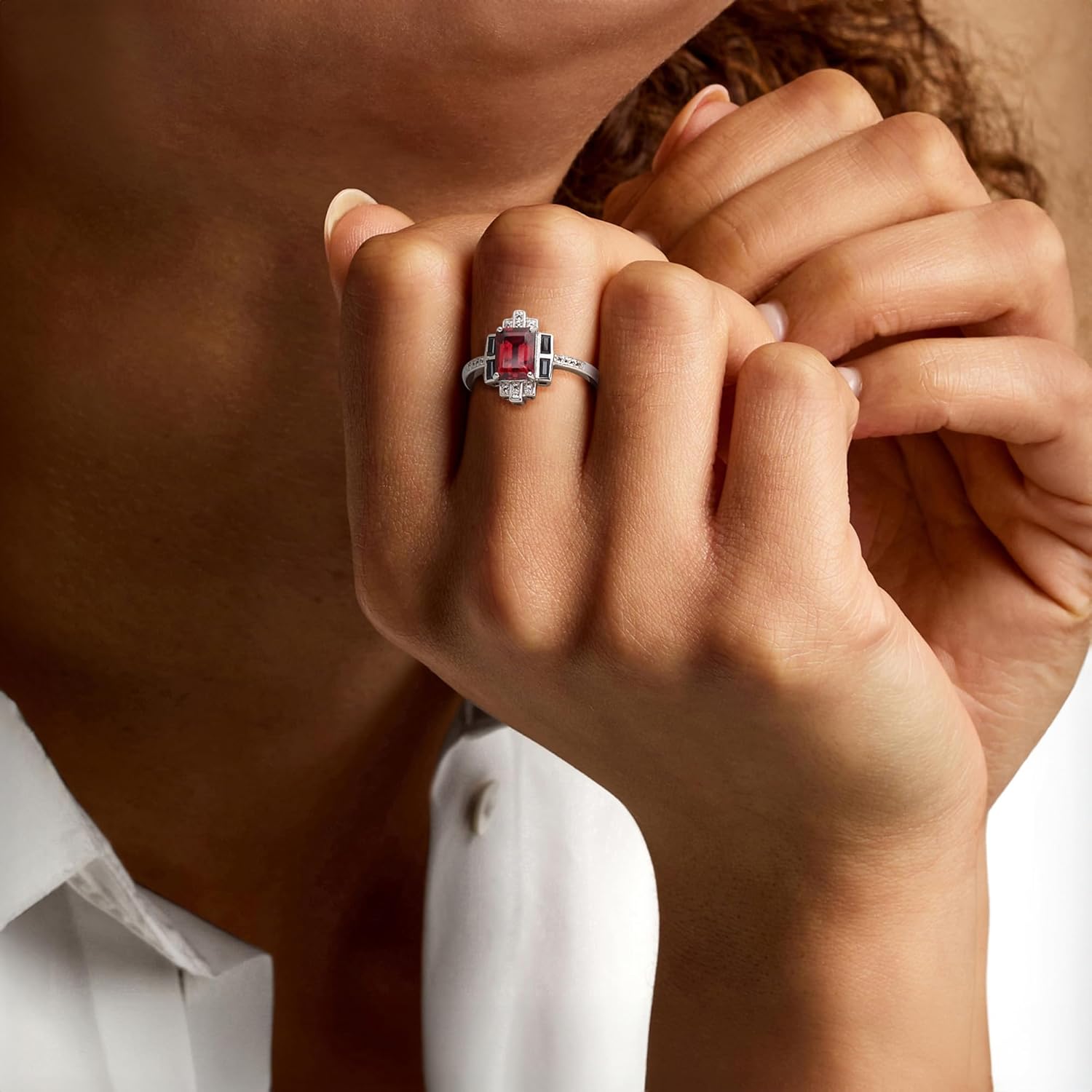 Ross-Simons 1.80 Carat Garnet and .20 ct. t.w. Black Spinel Ring With .10 ct. t.w. White Topaz in Sterling Silver