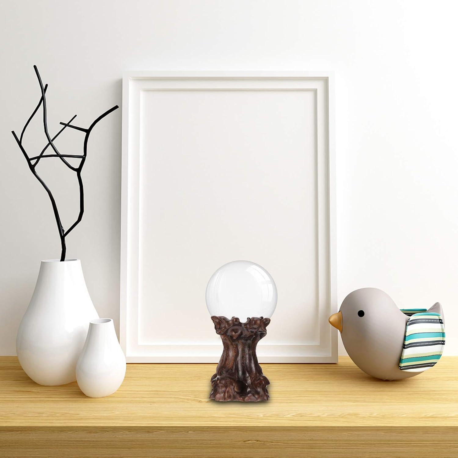 DOITOOL Wood Crystal Ball Stand 2.36X1.77X1.57In Sphere Display Pedestal for Home Decor Wooden Carving Base for Crystal Orb Holder