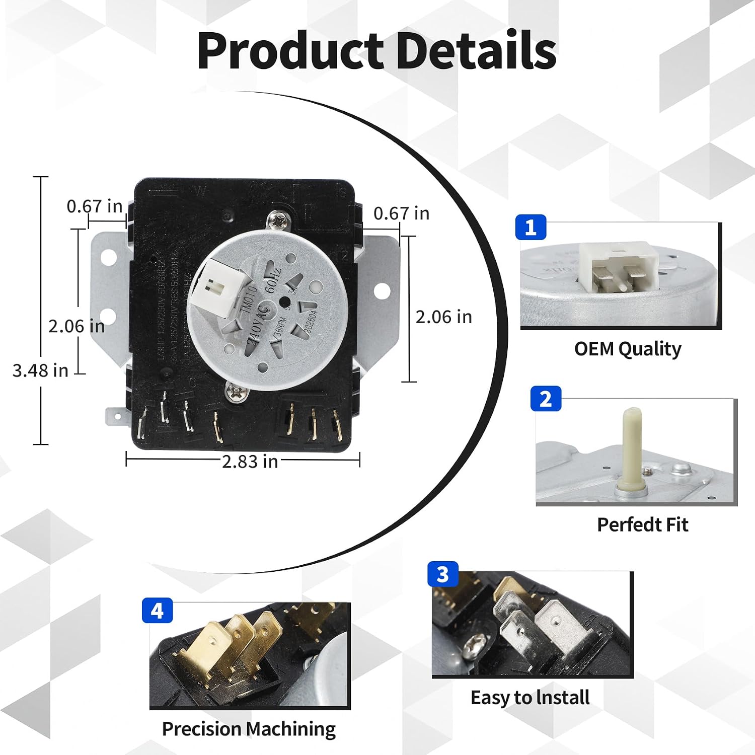 W10185972 Dryer Timer Compatible with Whirlpool, Roper, Amana, AED4475TQ1 RED4440VQ1 NED5100TQ1 IED4400VQ1 EED4300VQ1 CEDX631VQ1 RED4400VQ1 Dryer etc.Replacement WPW10185972VP 418-617-20-B5 etc.