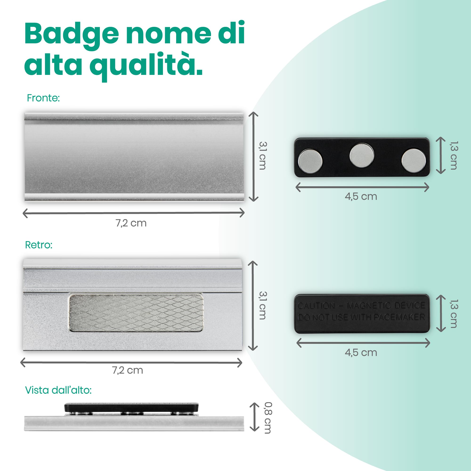 Targhetta magnetica set 20 magneti N40 72x31 mm porta badge alluminio