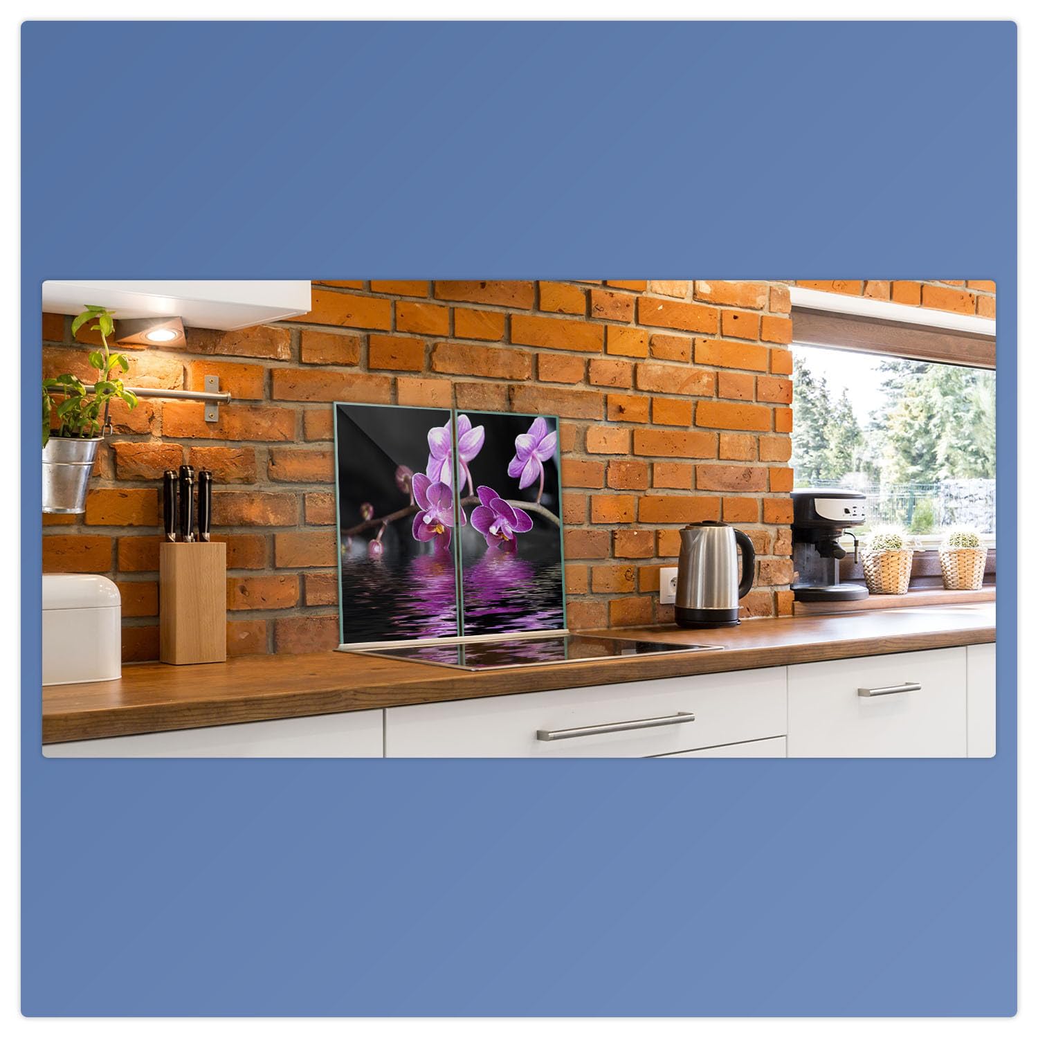 Herdabdeckplatte Abdeckung Ceranfeld Abdeckplatte Schneidebrett 2-Teilig 60x52 Orchidee Lila Spritzschutz Glasplatte Ceranfeldabdeckung Schutz Herdschutz Sicherheitsglas Glasschneidebrett 2x30x52