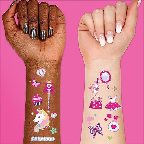 Miniatura 2 de Konsait 96 tatuajes temporales de color rosa con purpurina para niños y niñas, tatuajes temporales para fiesta de cumpleaños, tatuajes impermeables