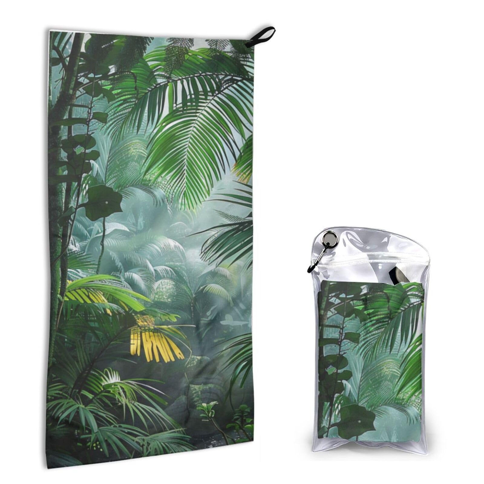 BWWHCCTI Quick Dry Hand Towel With Bag - Tropical Rainforest Jungle Scene Printed Super Absorbent Face Cloth Microfiber Travel Sports Towels 40x80cm