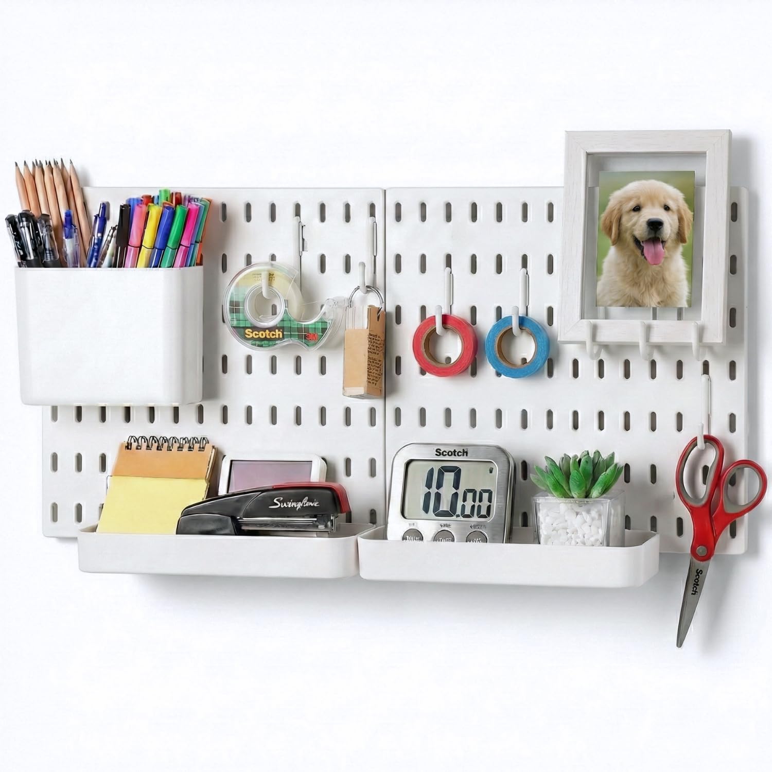 Keepo Peg Board Wall Organizer – Plastic Pegboard Panels, Modular Peg Board Storage System For Home Office, Craft Room, Gaming Setup (White, 22″×11″) 22″×11″ White
