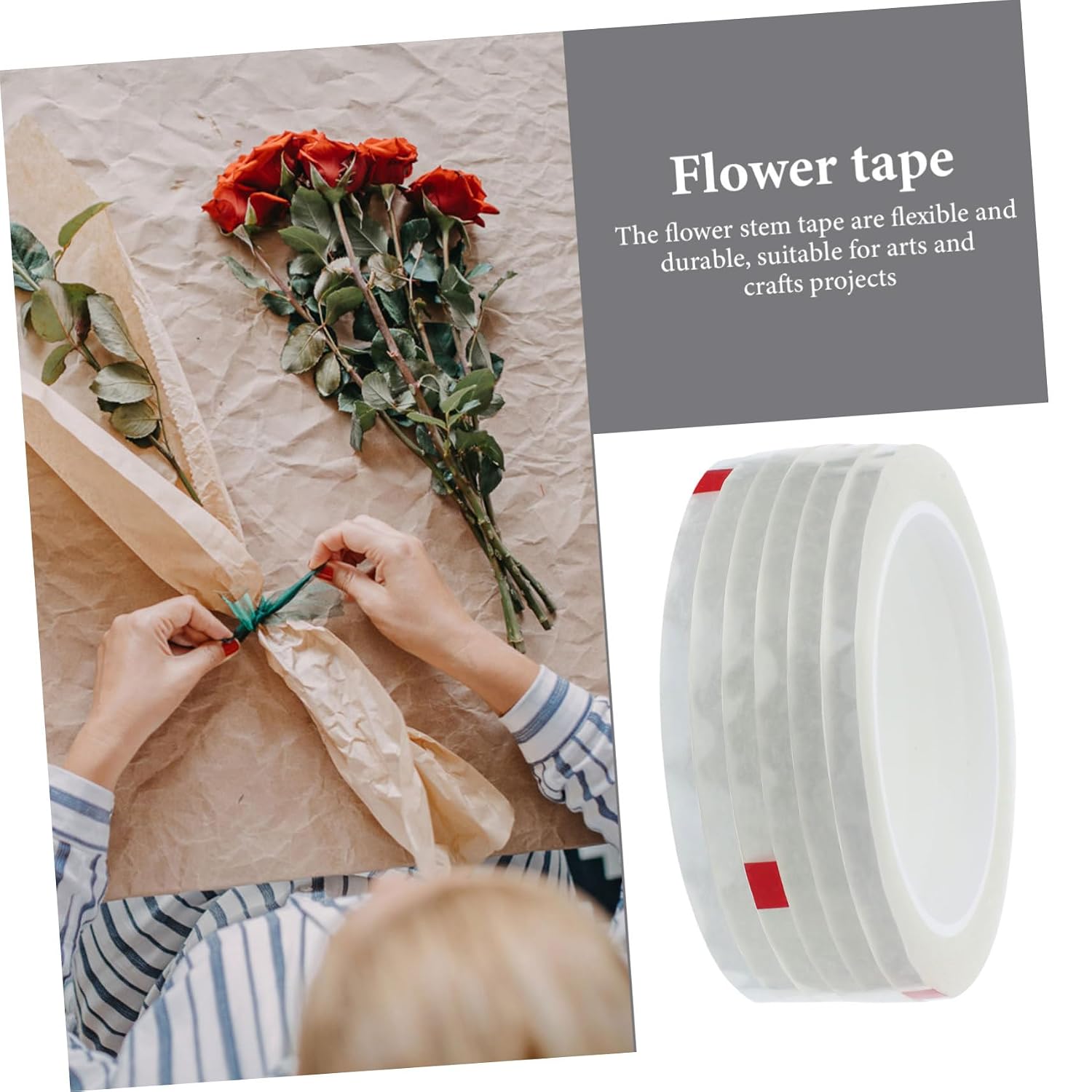 6Rolls Floral Tape Flower Stem Wrapping Tape for DIY Bouquets and Flower Arrangements for Crafting and Packaging