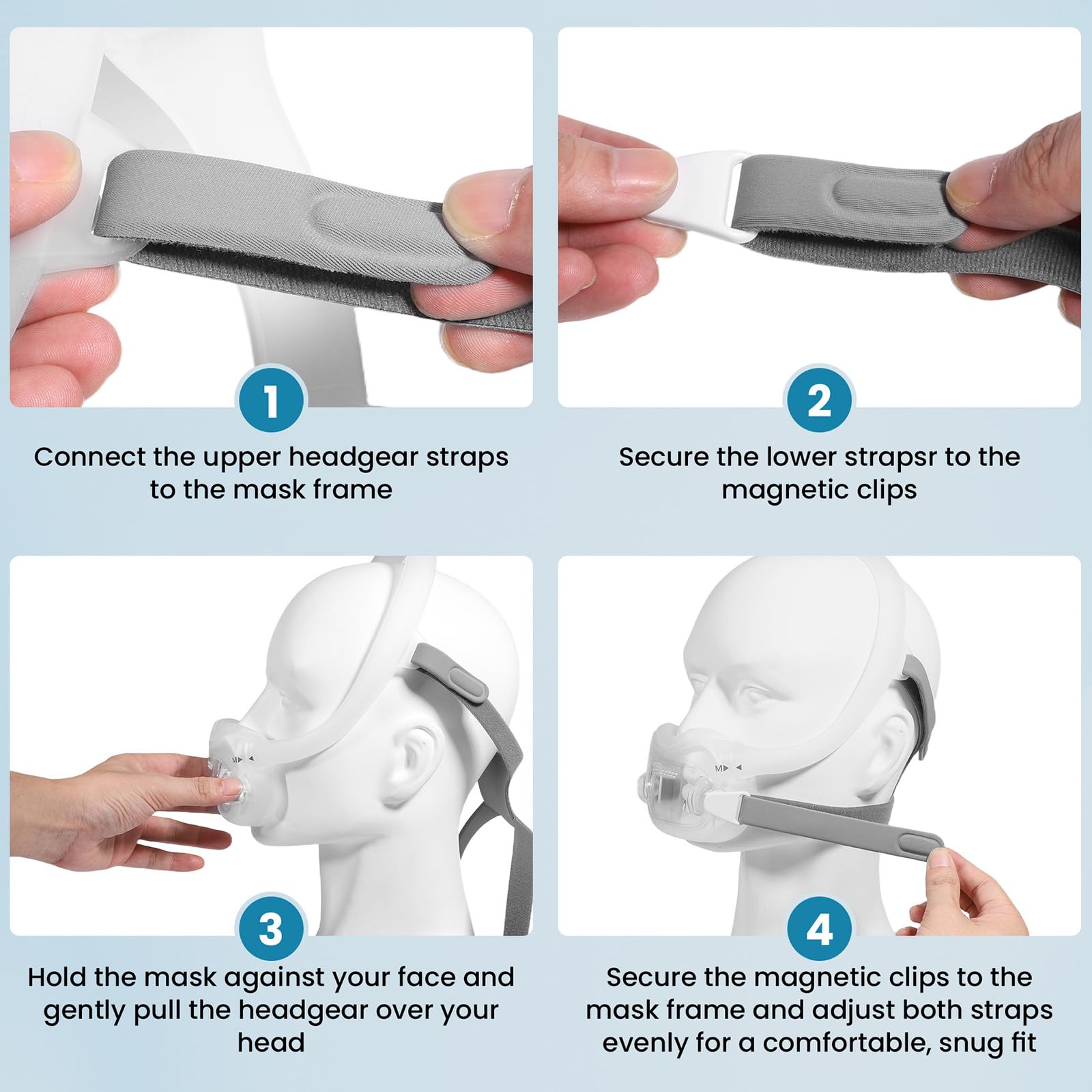 Maschera a pieno facciale ricambio Copricapo per maschera nasale con cuscino adatto per ventilatore, cinghia regolabile, design a clip per la manutenzione quotidiana, assistenza domiciliare con
