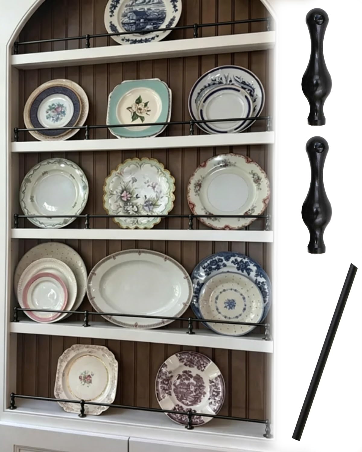 MESCXTY Kitchen Shelves Guard Rail for Cabinets, Metal Gallery Rails Shelves, Shelving Guardrail Bars Brackets Tipping, Railing Fence(Black-B,26in/66cm)