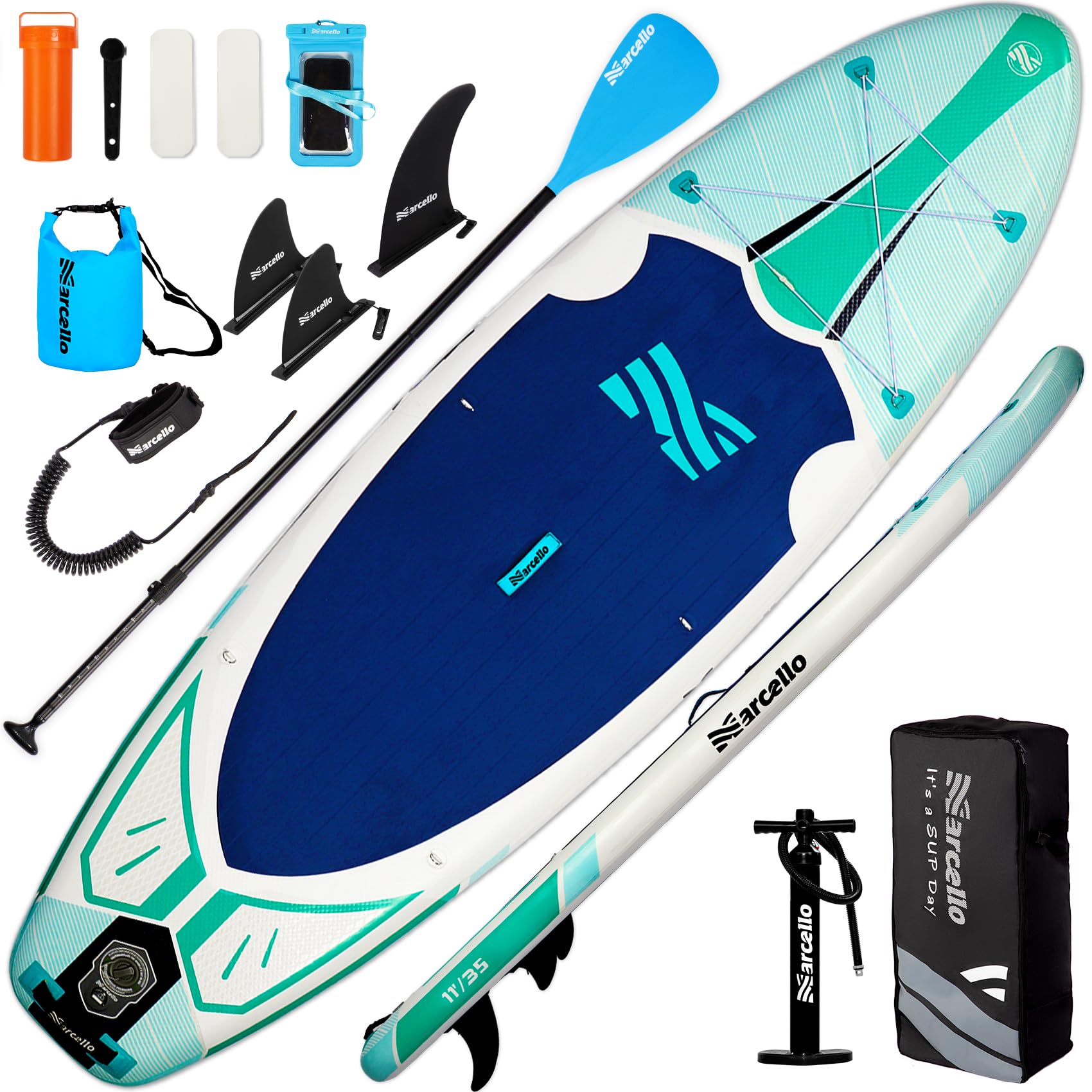 Baudelio Inflatable Stand Up Paddle Board 11x34x6 with Backpack, Hand Pump, Storage Bag, Phone Case, Ultra-Light for Adults
