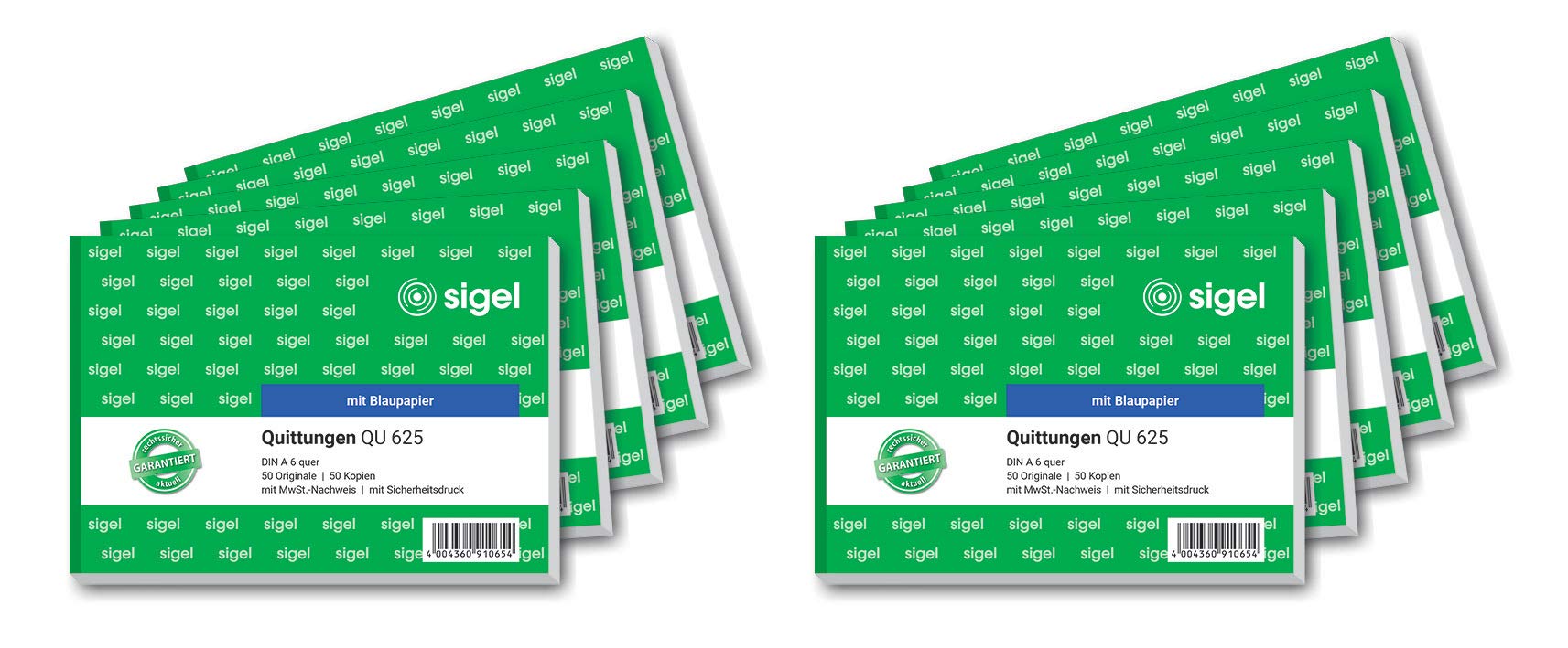 SIGEL QU625/10 Quittungsblock A6 quer, 10 Stück, 2x50 Blatt