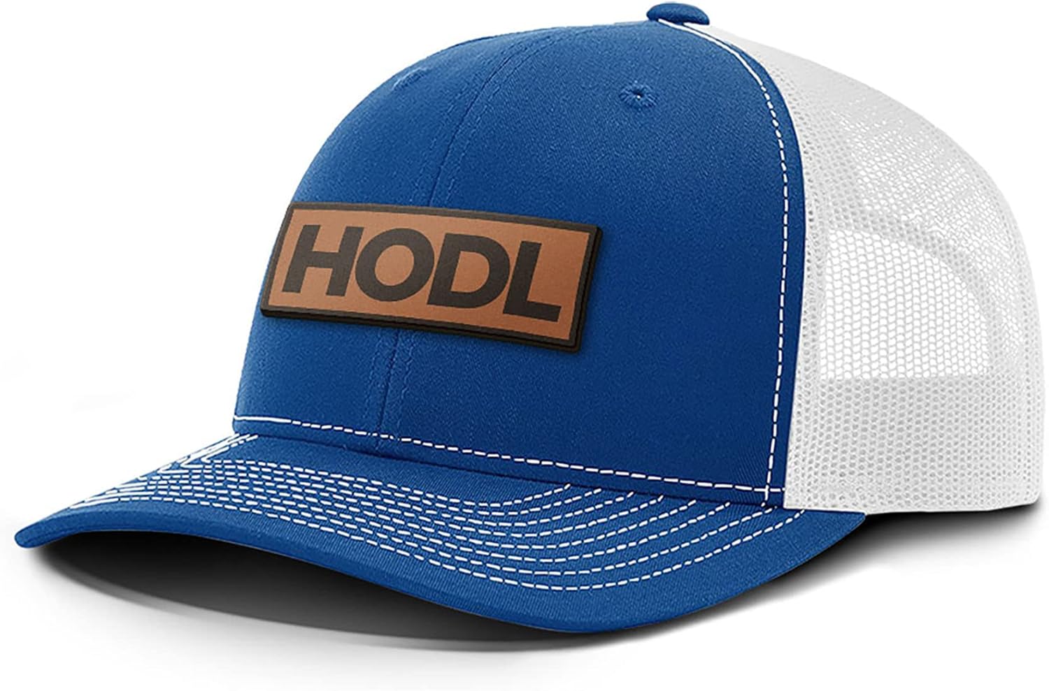 BustedTees HODL Leather Patch Back Mesh Hat Casual Wear Baseball Cap Men Breathable Mesh Back Adjustable Snapback Strap
