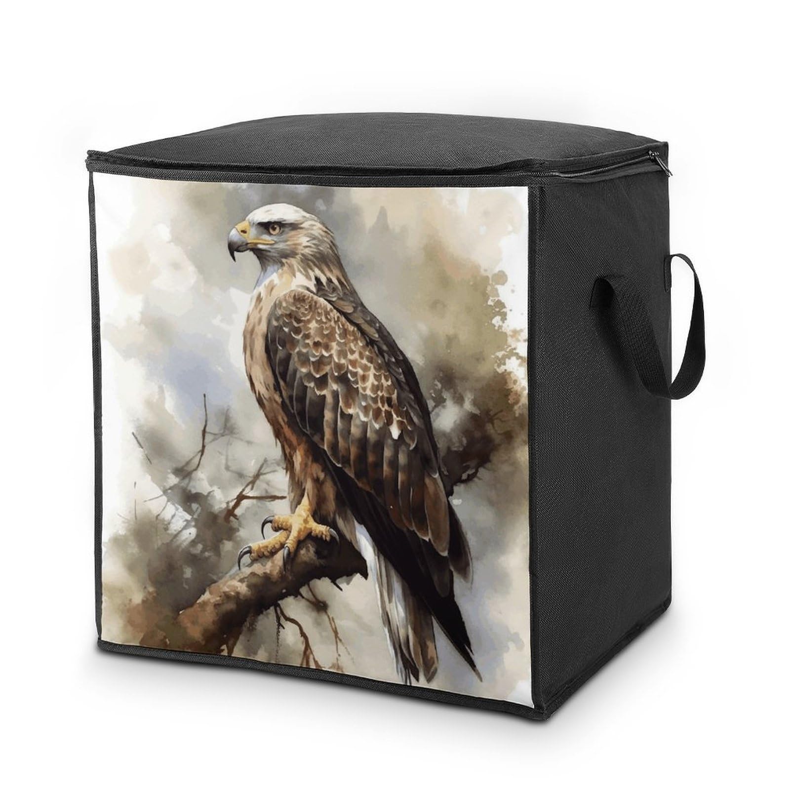 Watercolor of Hawk Sitting in The Tree Storage Bags Comforter Quilt Blanket Clothes with Zipper & Handles Easy to Fit King Size Comforter Set Closet Under Bed Organizer for Dorm Pillows Bedding 70L