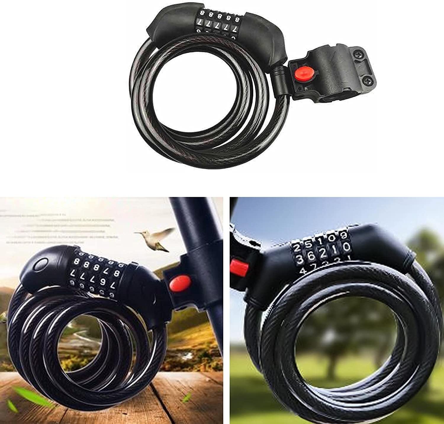 Lucchetto a Cavo per Bici, antifurto con Cavo Resistente, in Metallo, con Combinazione a 5 cifre, per Moto, Bici, recinzioni e Griglie.