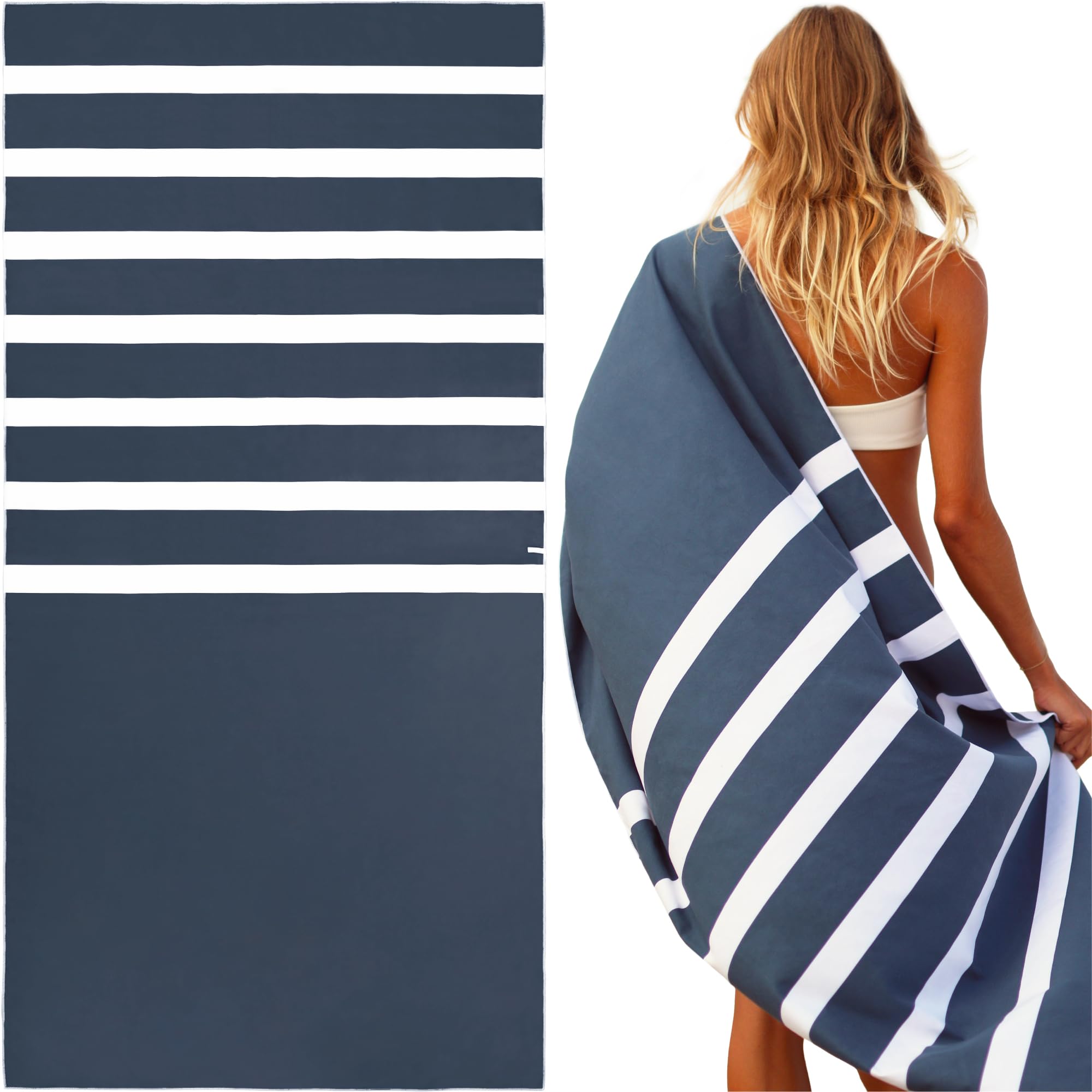 SummerSand Toalla de Playa Grande de Microfibra - De Secado Rápido y Sin Arena - Ideal como Toalla de Baño, Toalla de Viaje y Toalla de Sauna - Bolsa de Viaje Incluida – (160x80cm - Azul)
