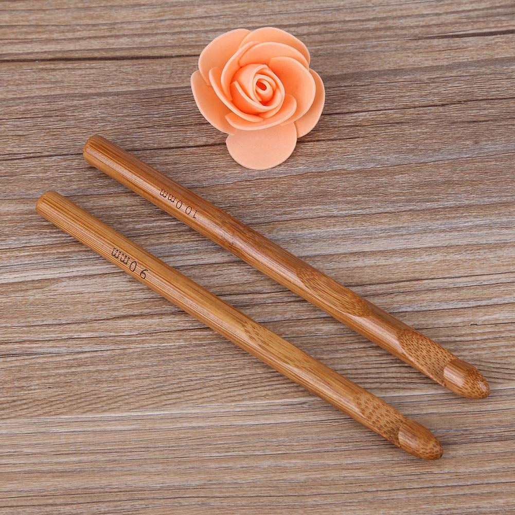 12pcs/Set Carbonized Crochet Hooks Bamboo Knitting Needle Set Sweater Needles Yarn Weaving Tool, Brown
