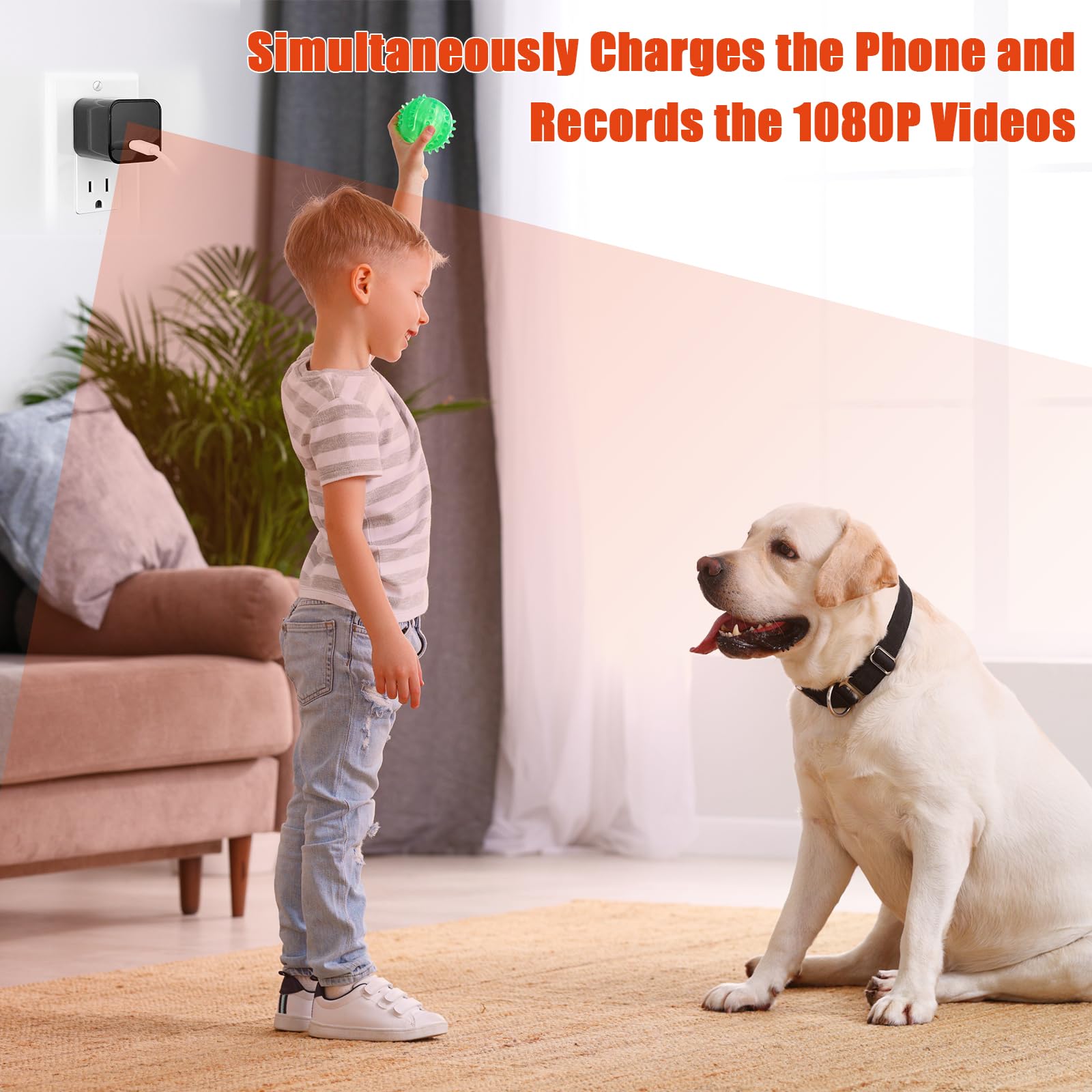 Telecamera con caricatore USB, piccola telecamera WiFi, Full HD 1080p, mini telecamera wireless per bambini, rilevamento del movimento con app live feed