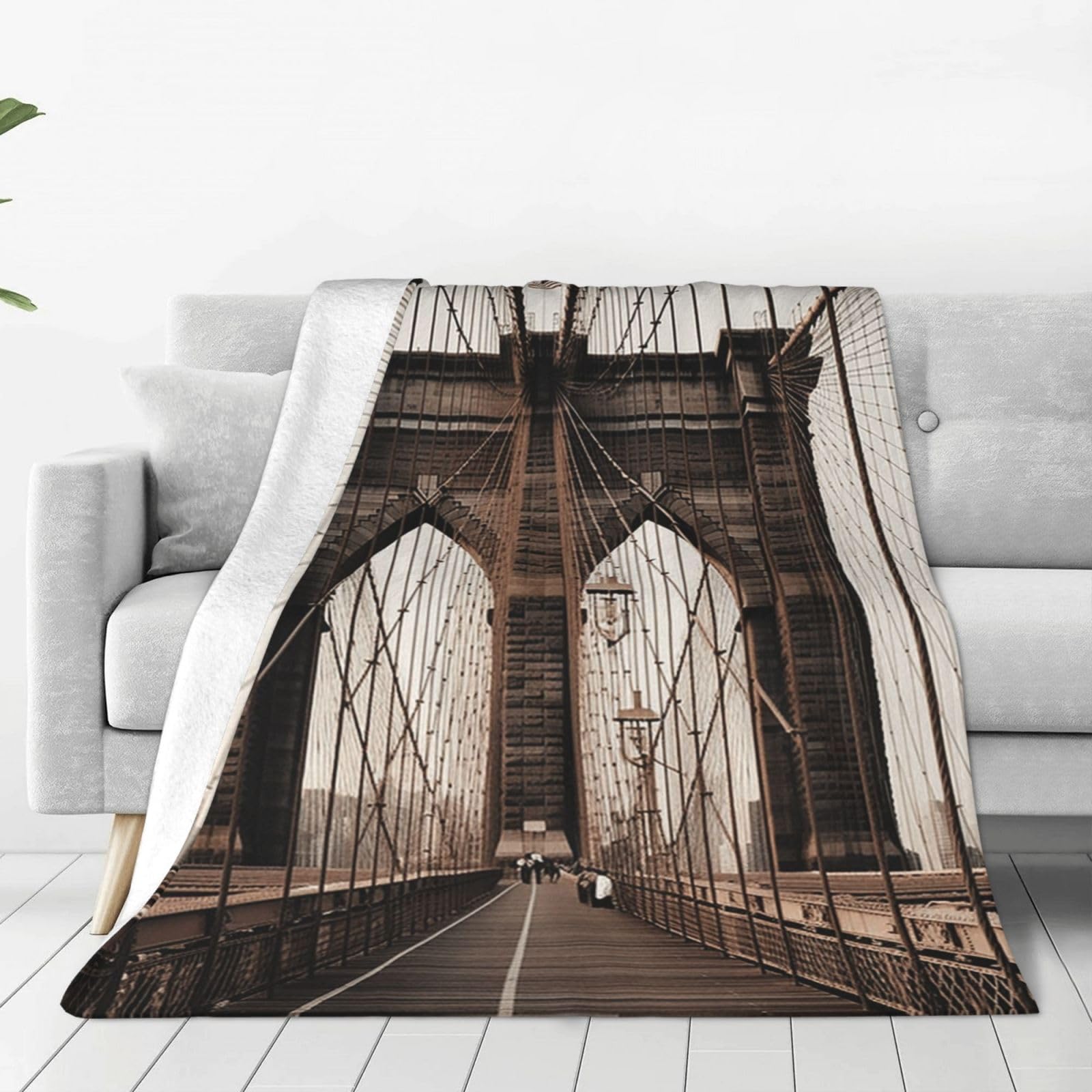 Photo of Brooklyn Bridge Throw Blanket for Couch, Plush Fuzzy Soft Flannel Blankets and Throws for Sofa, 60"x50" Bed Blankets for Travel Camping Chair, All Season Warm Fleece Blanket