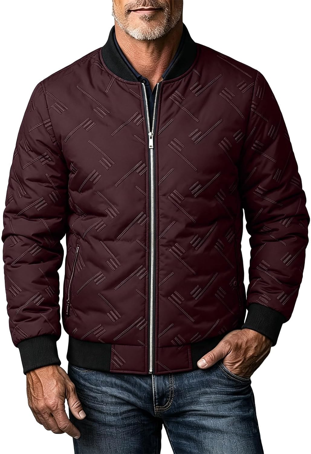 Men's Thermal Quilted Bomber Jacket Winter Padded Warm Zip Coat