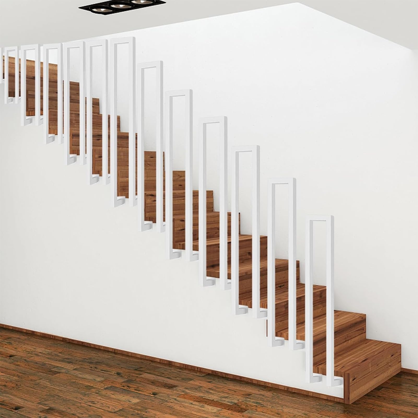 Rampe d'escalier en tube carré moderne de forme U en fer forgé pour villa