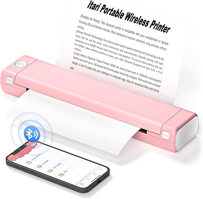 Itari Bluetooth Thermodrucker Klein Kompakt, WLAN Mobiler Drucker a4 für Unterwegs und Tattoo ...