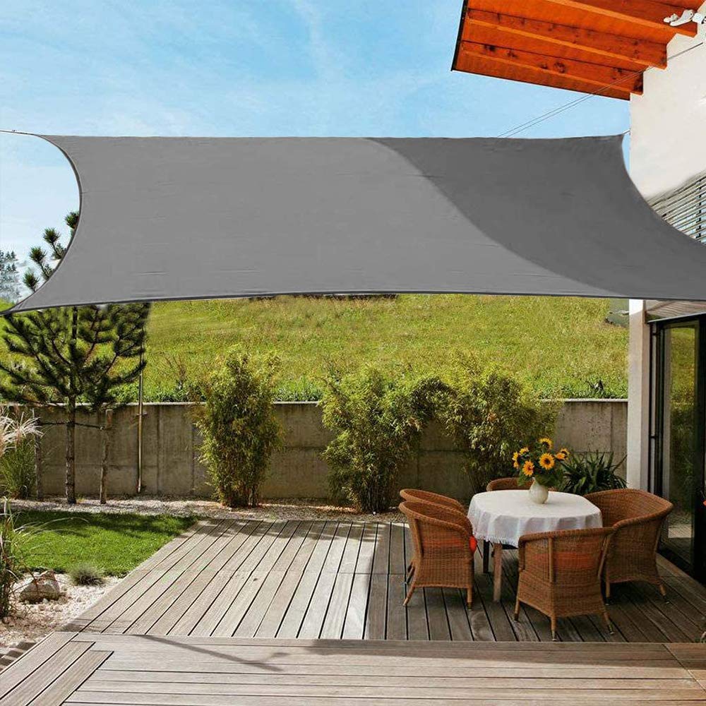 Tenda Parasole Vela Ombreggiante, Protettiva del Sole con Luci a LED, Poliestere Antistrappo, Impermeabile Protezione Raggi UV per Esterni Giardino Verande Terrazza, Grigio,Grigio,2×3m